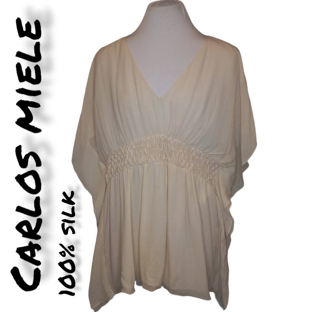 Carlos Miele Off White Silk V Neck Top Med